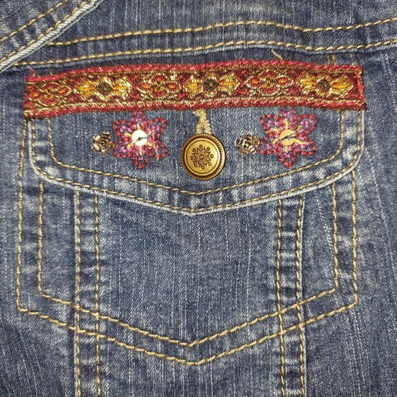 ALFRED DUNNER Jean Vest SZ 16p Embellished boho hippie retro 70's coastalgrandma - Picture 6 of 11